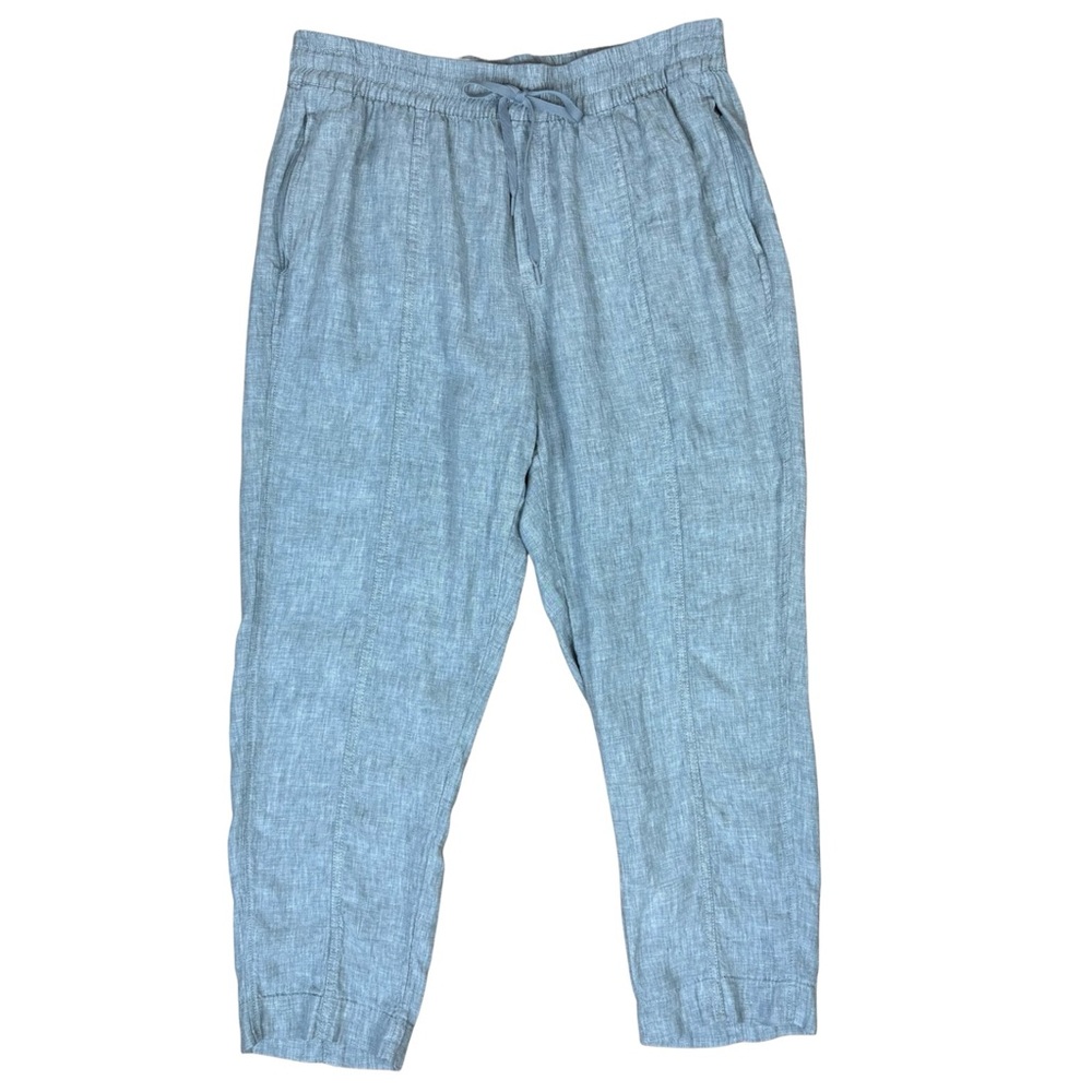 Athleta Retreat Linen Ankle Pants Sz L Heathered Gray Pull On Drawstring Pockets
